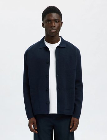 Selected Slhmike Light Relaxed Polo Cardigan Noos - Navy - XL