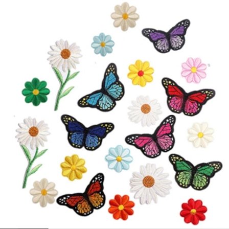 22-pakning strykelapper, strykelapper, blomster, sommerfugler, strykelapper, for jakker, jeans, vesker, strykelapper for DIY