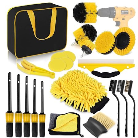 22 Dele Bilplejesæt, Bilpleje Borebørstesæt, Biltilbehør, Bilrensningsværktøjssæt til Interiør, Eksteriør, Hjul