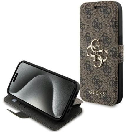 Guess iPhone 15 Pro Pl nboksfodral 4G Metal Logo - Brun