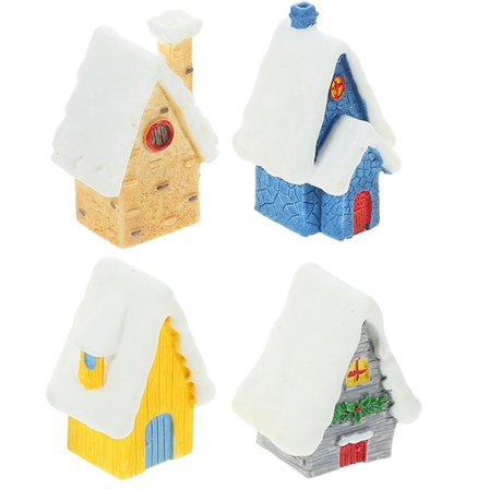 4-pakkaus mini kyläkoriste joulu kylä talo hartsi joulu talo maisema talo koriste (5.30X2.50X2.10CM, kuten kuvassa näkyy)