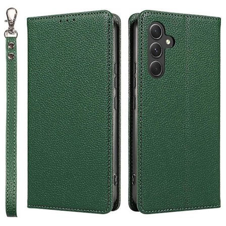 Til Samsung Galaxy A26 5G Etui Magnetisk Litchi Tekstur Tegnebog Læder Telefon Cover med Håndledsrem