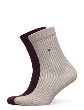 Th Women Sock 2P Sheer Stripe Lingerie Socks Regular Socks Beige Tommy Hilfiger