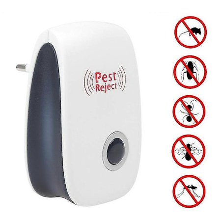Pest Reject -karkotin, kotitalous, hiiri-, rotta- ja torakantorjunta, EU/US-pistoke, sähkömagneettinen