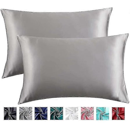 2-pack Satinkuddfodral för hår och hud, satinkuddöverdrag, 50x75 cm grå