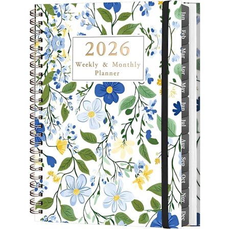 2026 Planlegger - A5 Ukentlig og Månedlig Planlegger, 2026 Kalenderplanlegger, med 12-måneders faner og innerlomme (Hvit)