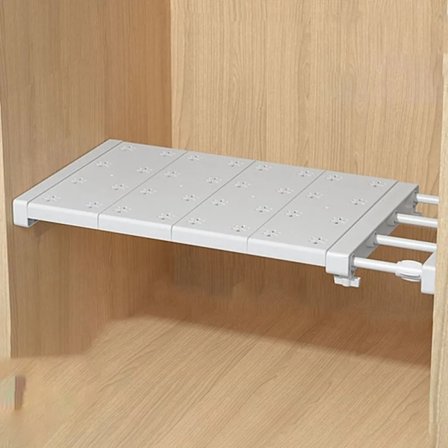 Udtrækkelig hylde, teleskopisk garderobeskabshylde, vægmonteret opbevaringshylde til soveværelse, køkken, badeværelse, uden boring (48-80 cm)