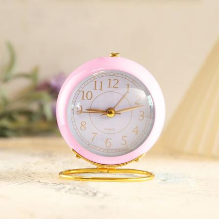 Vekkerklokke uten tikkelyd, analog vekkerklokke med lys Retro høy alarm Pink