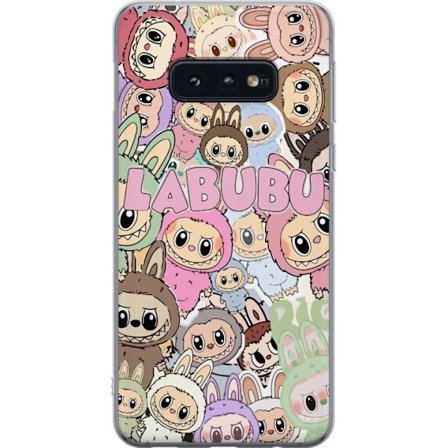 Kompatibelt Mobildeksel til Samsung Galaxy S10e Rosa kawaii-komposisjon med søte tegnede karakterer og myke former