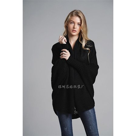 Höst och vinter fladdermusärm plus size lång stickad kofta tröja dam kappa dam tröja