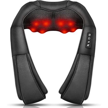 Nakkemassageapparat, dybdegående 3D-æltning, bærbar, med varme, Shiatsu-massageapparat til nakke, ryg, skulder osv. (Sort)