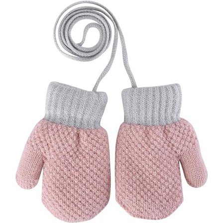 Toddler Baby Cute Strikkede Handsker med Snor Varme Luffer Piger Hængende Hals Fuld Finger Handsker Fortykke Varme Kasmir Foring Luffer Vinterhandsker