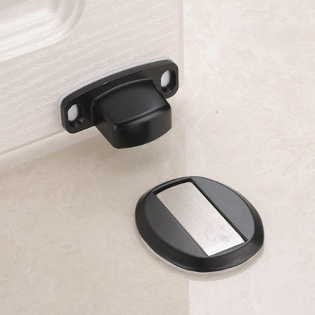 #2-delt svart sterk magnetisk metall dørstopper Heavy Duty dørstopper med 3M selvklebende skjulingsskruer gulvmontert#