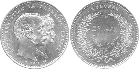 Danmark 1892 - Guldbryllupsmønt - 2 kr. sølvmønt