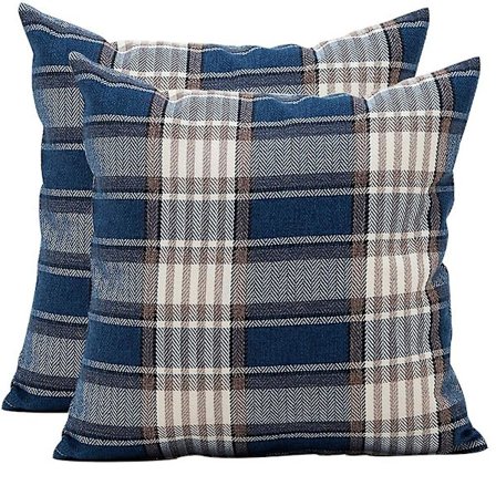 Tarkista pellavapäällinen, kodin sohvan auton koristetyynynpäällinen 5050 cm, 2 kpl, sininen