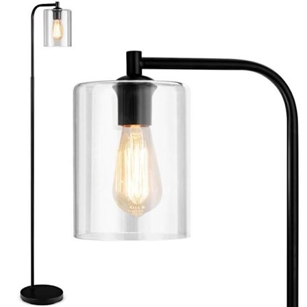 COSTWAY Industriell golvlampa 168cm med hängande glasskärm, fotkontakt E27 60W viktfot för hemmet