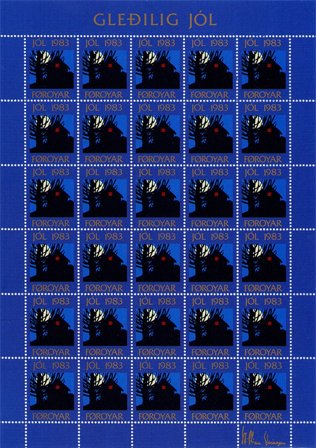 Færøerne - Julemærkeark 1983 - Utakket øvre marginal - Ubrugt eller foldet