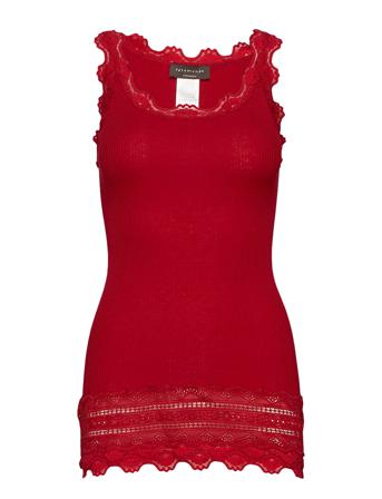 Silk Top Medium W/Wide Lace T-shirts & Tops Sleeveless Rød Rosemunde