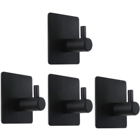 /EA/4 stk. Sorte 3M Selvklæbende Kroge, Badeværelsesvæg, Køkkenhåndklædeholder
