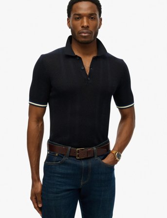 Superdry Knitted Texture S/S Polo - Navy - XXXL