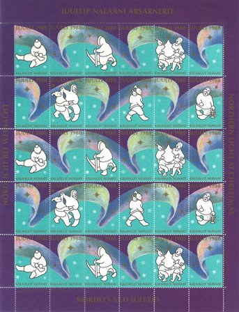 Grønland - Julemærkeark 1988 - Utakket øvre og højre vertikal margin