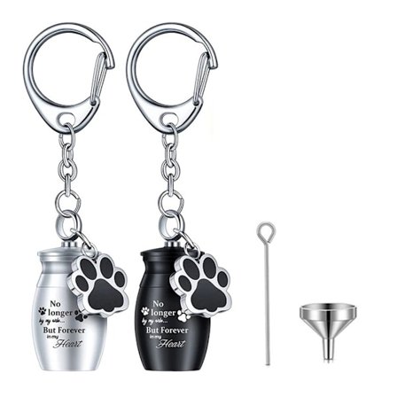 2 stk. Nøgleringe til kæledyrsaske, hund, kat, lille kremering, mindesmærke, poteaftryk, urne (A)