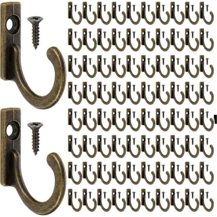 TRIP 100 stycken enkelväggskrokar Klädkrokar Klädkrokar och 100 stycken skruvar för nyckelringssmyckeskrokar (brons)
