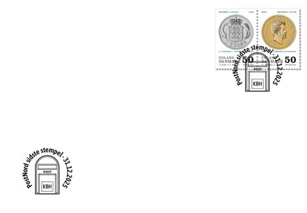 Danmark - Kronen i 150 år - Sidstedagskuvert 31/12 med enkeltmærker