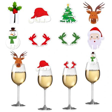 80-dele Jule Vinglas Markører Sæt: Julemand, Elg & Flere Designs – Festlige Vinglas Kortdekorationer & Træ Dri[co]