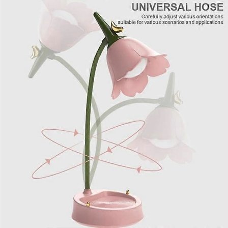 Blomma LED Bordslampa Trådlös Justerbar Svanhals Dimbar Touch Uppladdningsbart Batteri Student Sovrum (Rosa)[PL]