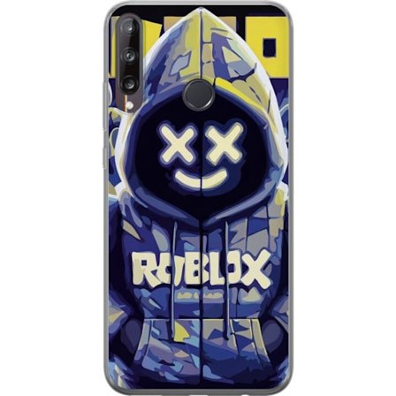 Kompatibelt Mobildeksel til Huawei Huawei P40 lite E Blågul Roblox hettegenserfigur med minimalistisk neonstil og masket ansikt, moderne spillillustr