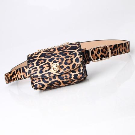 Damebelter Mote leopardtrykk Belteveske Minikjedeveske Trendy Allsidige klær Midjeveske Avtagbar Leopard print 2.4cm*105cm