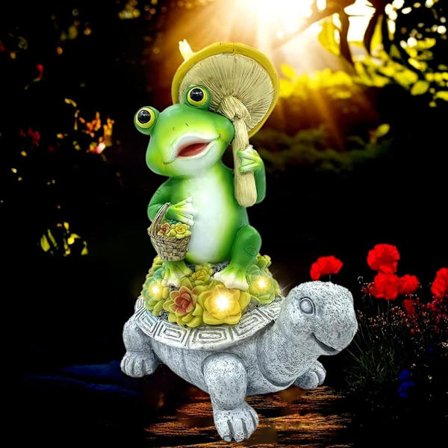 Solcellslampa Trädgårdsdekoration Sköldpadda & Groda – Utomhusstaty för Uteplats & Balkong_TF_TF