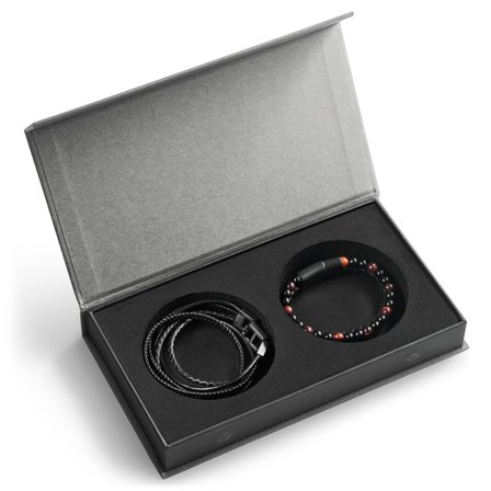 Large | Coffret cadeau avec bracelet œil de tigre rouge et cuir noir pour hommes - Coffrets cadeaux