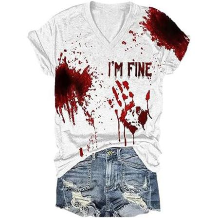 Jeg Har Det Godt Blodig T-shirt Perfekt til Halloween Kostume Humor Sjov Blodplettet Blodige Hænder M