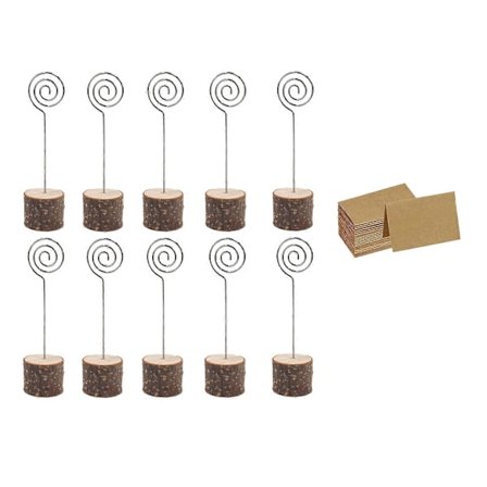 30 stk. Bordkortholdere i tre med spiraltråd, kraft-bordkort, rustikke bordnummerholdere i tre, Sta