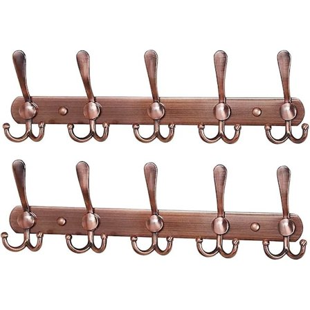 Väggmonterad klädhängare i rostfritt stål, väggkrokar, 20 krokar, guld