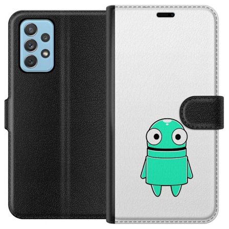 Yhteensopiva Lompakkokotelo Samsung Samsung Galaxy A52 5G Turkoosi piirroshahmo isoilla silmillä ja iloisella persoonallisuudella yksinkertaisessa ku