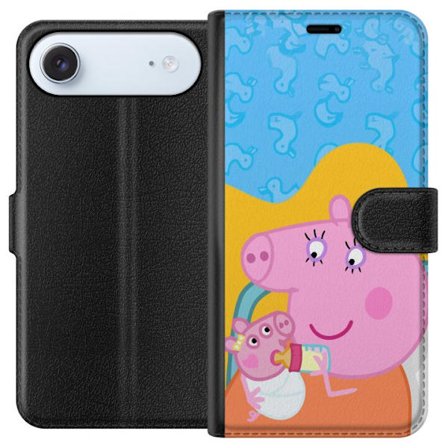 Kompatibel Tegnebogsetui til Apple iPhone 17 Air Peppa Gris familie motiv med mor gris, far gris og venner, farverig tegnet børnebillede