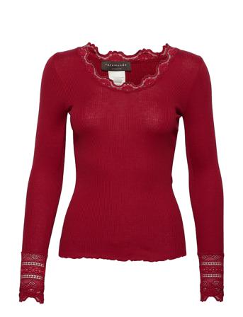 Silk T-Shirt Regular Ls W/Wide Lace T-shirts & Tops Long-sleeved Rød Rosemunde