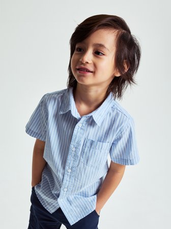 Polarn O. Pyret - Short-sleeved striped shirt - 98 - Childrenswear - blue