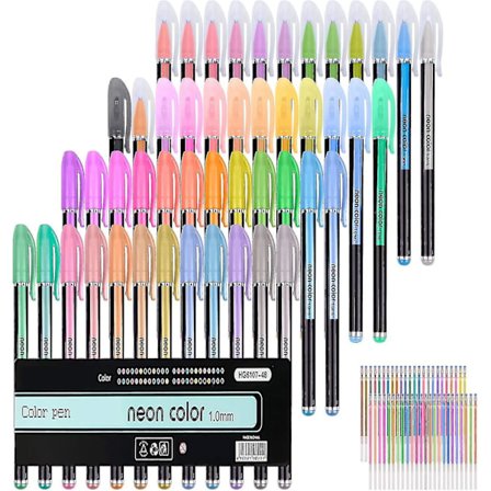 48-pack Gelpennor för vuxna färgboks 48 Unika Gelpennor Plus 48 Påfyllningar för vuxna färgboks Ritning, 96 Färger, yjvc-gel48