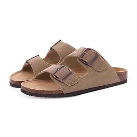 Crestar Kvinnor Classic Cork Tompa Nya Unisex Suede Flats Sandaler Med Arch Support Summer Beach Slides Justerbara Buckle Skor Crestar Suede-AT 40