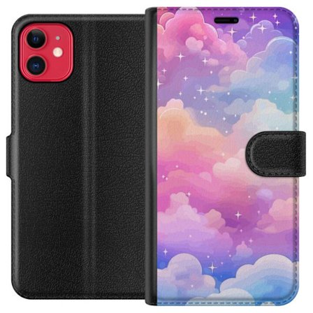 Kompatibelt Lommeboketui til Apple iPhone 11 Søt enhjørning med regnbuefarget hår mot en stjernebelagt pastellbakgrunn i kawaii-stil
