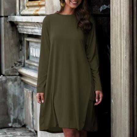 Kvinnor Höst Casual Lös Solid Asymmetrisk Klänning Vintage Lång