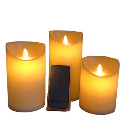 3 st Flamfria LED-ljus på batteri, pelare gjorda av äkta vax
