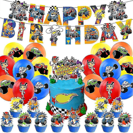 Festtilbehør Blaze And The Monster Machines Tema Dekorationer Balloner Kage Topper Banner Sæt