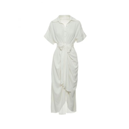 Ditsy Tie Front Button Up Boho Midi Tshirt Dresses (Vit L)