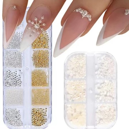 Neglekunst Perler med Negle Nitter Lim Gel Flatback Perler Negle Charm Luksuriøse Negletilbehør Tilbehør Guld Sølv, A