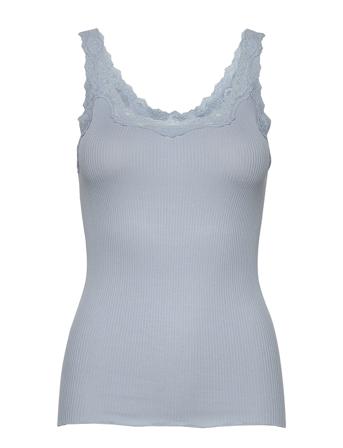Silk Top W/ Lace T-shirts & Tops Sleeveless Blå Rosemunde